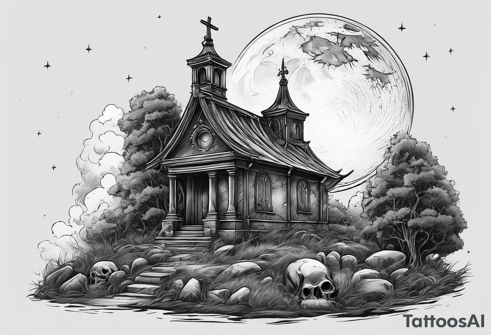 graveyard with moon tattoo idea