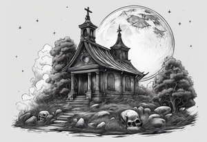 graveyard with moon tattoo idea