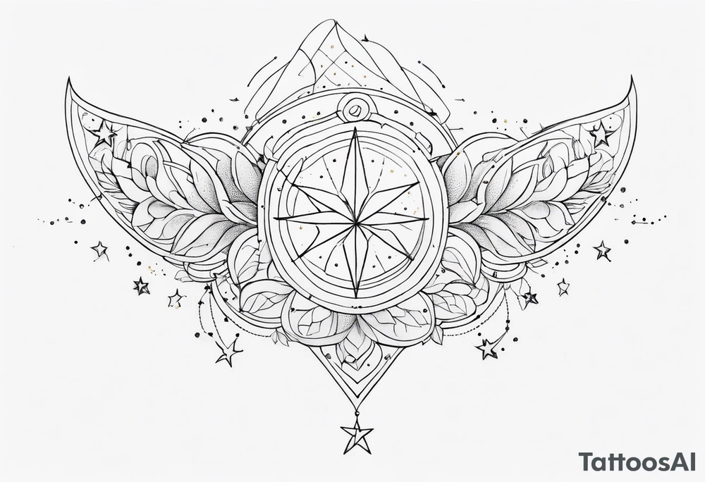 fine line with stars, floral, dots. Sternum tattoo tattoo idea