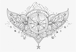 fine line with stars, floral, dots. Sternum tattoo tattoo idea