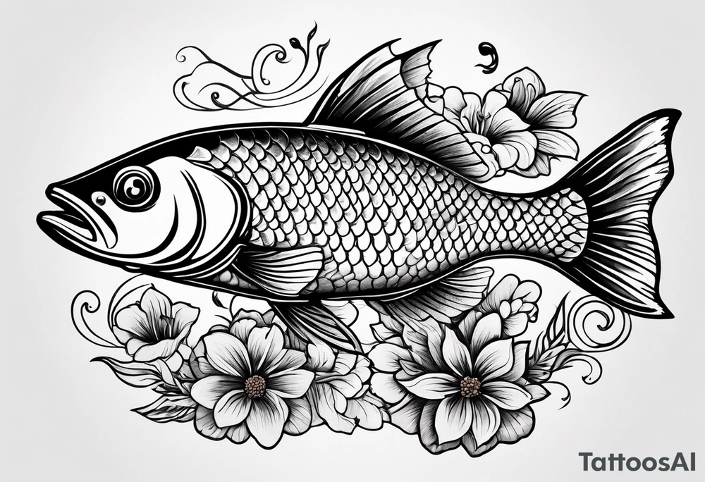 Fish with flowers around it tattoo idea