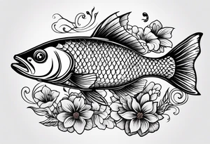 Fish with flowers around it tattoo idea
