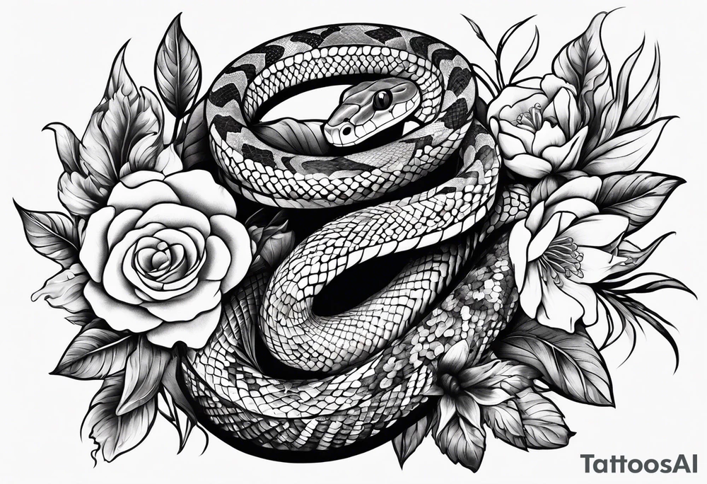 A snake wrapped around flowers tattoo idea