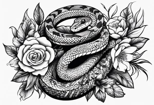 A snake wrapped around flowers tattoo idea