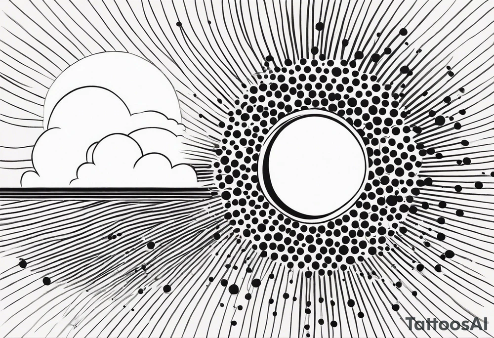 simple sunshine made of black dots with circles. indian vibe tattoo idea