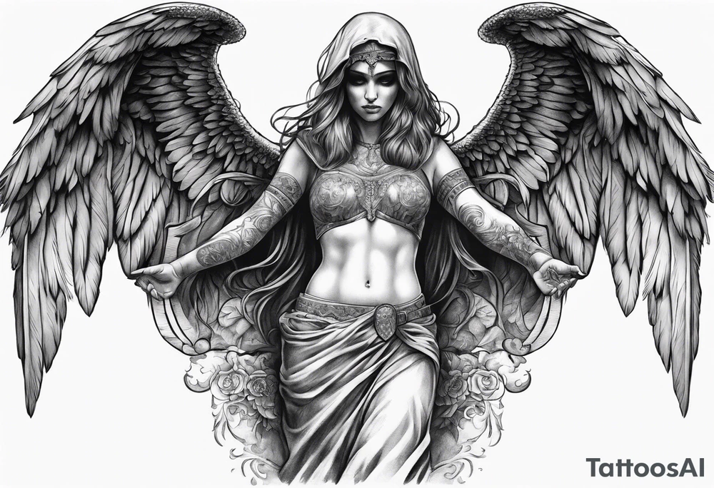realistic full body of angel of death, fwithout face tattoo idea