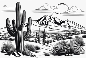 small minimalistic arizona desert with mountains tattoo idea