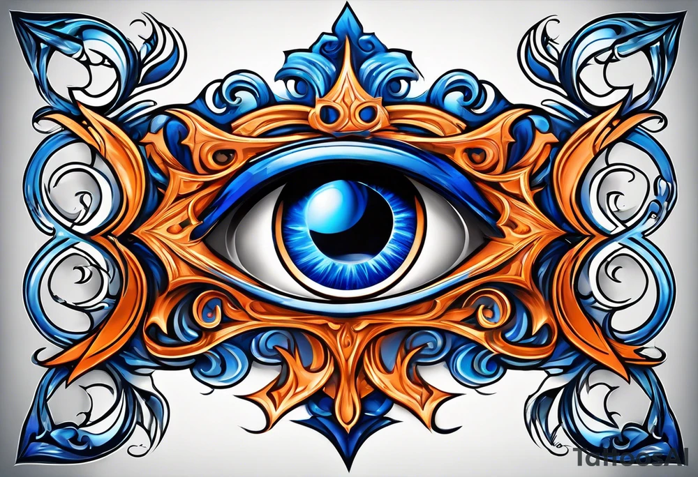 Blue and orange flame that has a half square thin line border. Twin flame symbol tattoo idea