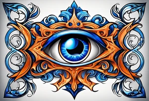 Blue and orange flame that has a half square thin line border. Twin flame symbol tattoo idea
