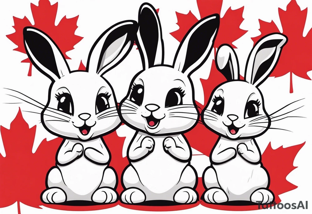 two bunnies, one smaller, one larger, with their backs, holding a maple leaf tattoo idea