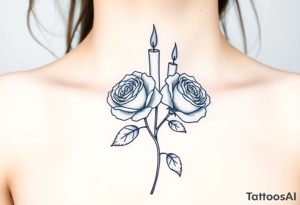 Blue, 2 roses, 2 candles, water tattoo idea