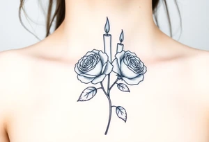 Blue, 2 roses, 2 candles, water tattoo idea