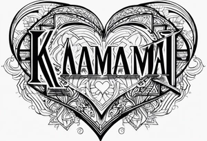 A tattoo with the name: kaimani with a heart tattoo idea