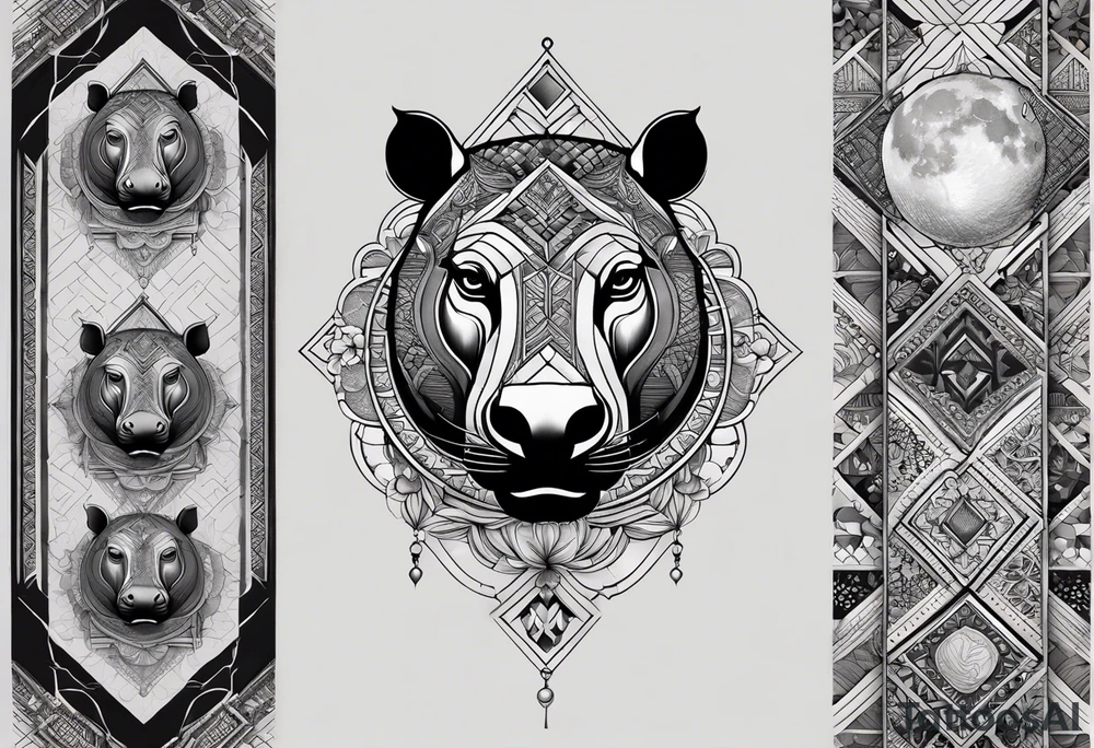 Very asymmetrical, +geometric pattern, with realistic full moon, with hippo,+tribal, +geometric, +inkart , +blackwork, +grey scale, + sketch
with wintersweet flower bud, +inkart touch, +for men, detailed , combined favourite , tattoo idea