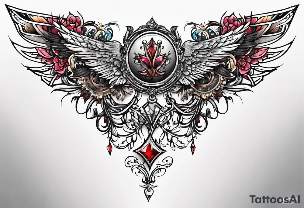 Full sternum tattoo wings wide tattoo idea