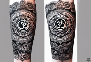 Forearm sleeve based around Sanskrit Om symbol for breathe tattoo idea