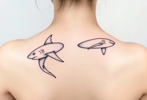 one lemon shark and one whale shark swimming laterally up the spine tattoo idea