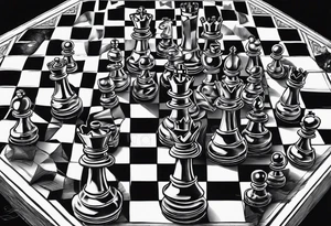 chess board breaking apart and pieces falling down but the king remains on sold ground tattoo idea