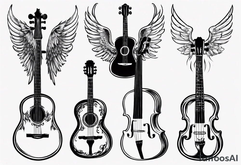 ACOUSTIC GUITAR AND VIOLIN WITH WINGS tattoo idea