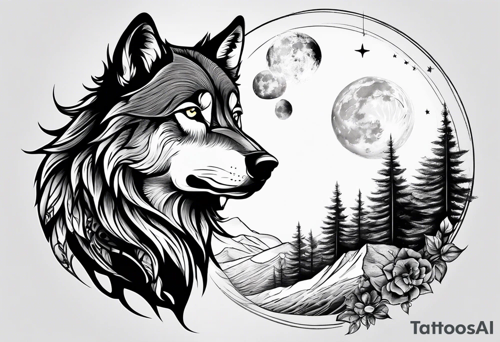 wolf under the moon tattoo idea
