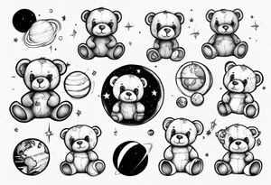 Teddy bear planets tattoo idea
