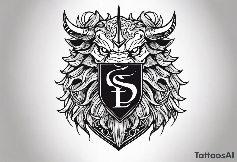 Valhalla sword shield dragon lion tattoo idea