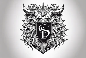 Valhalla sword shield dragon lion tattoo idea