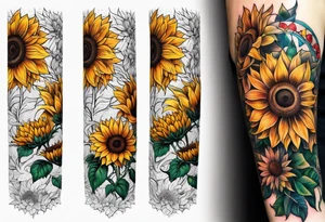 Forearm tattoo sleeve outline consisting of multiple species of sunflowers tattoo idea