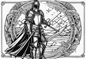 starts with a line then says the word “knight” in the middle and ends with a line at the end tattoo idea