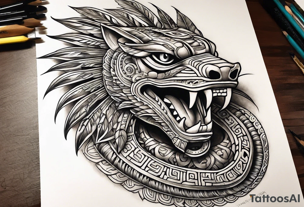 aztec feathered serpent full body tattoo idea