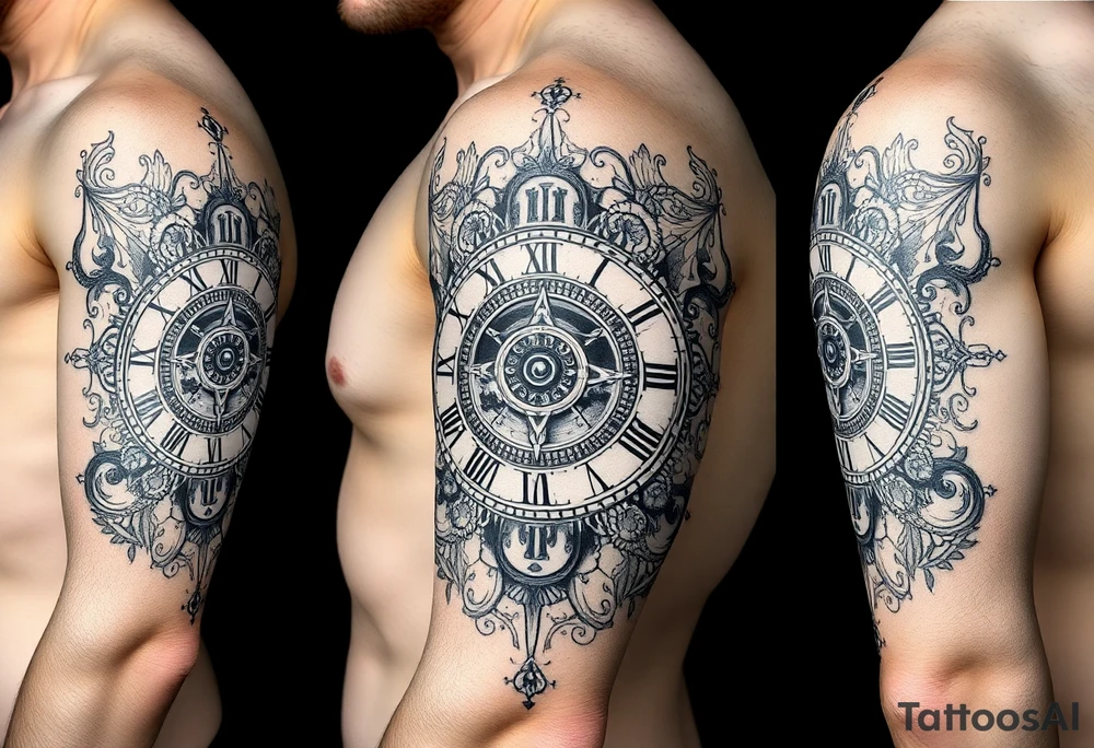 vintage roman numerals within ornate clockwork mechanism tattoo idea