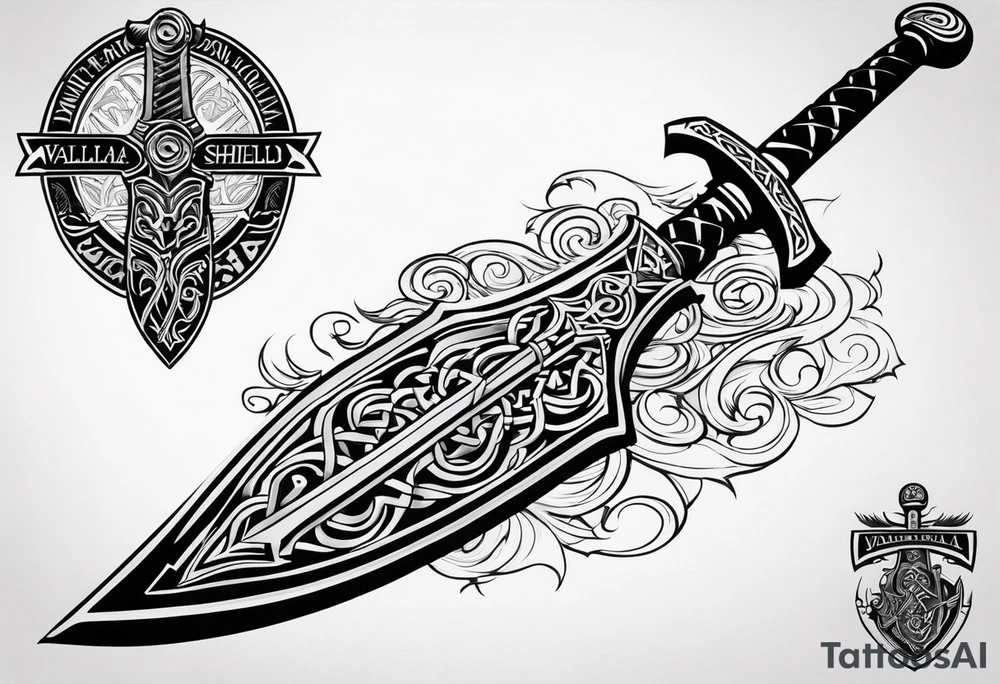 Viking sword Valhalla dragon shield tattoo idea