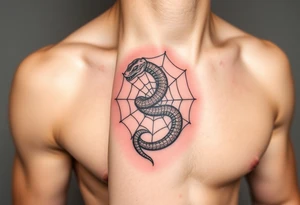 Snake wrapped in a spider web tattoo idea