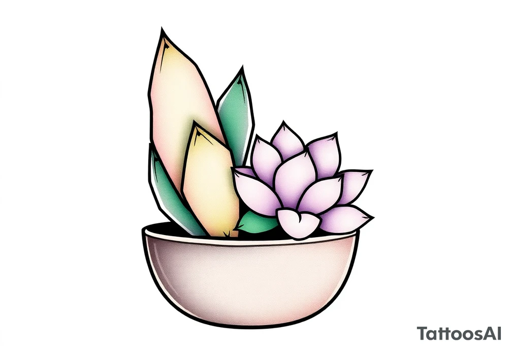 cute cacti and succulent in a pot tattoo idea