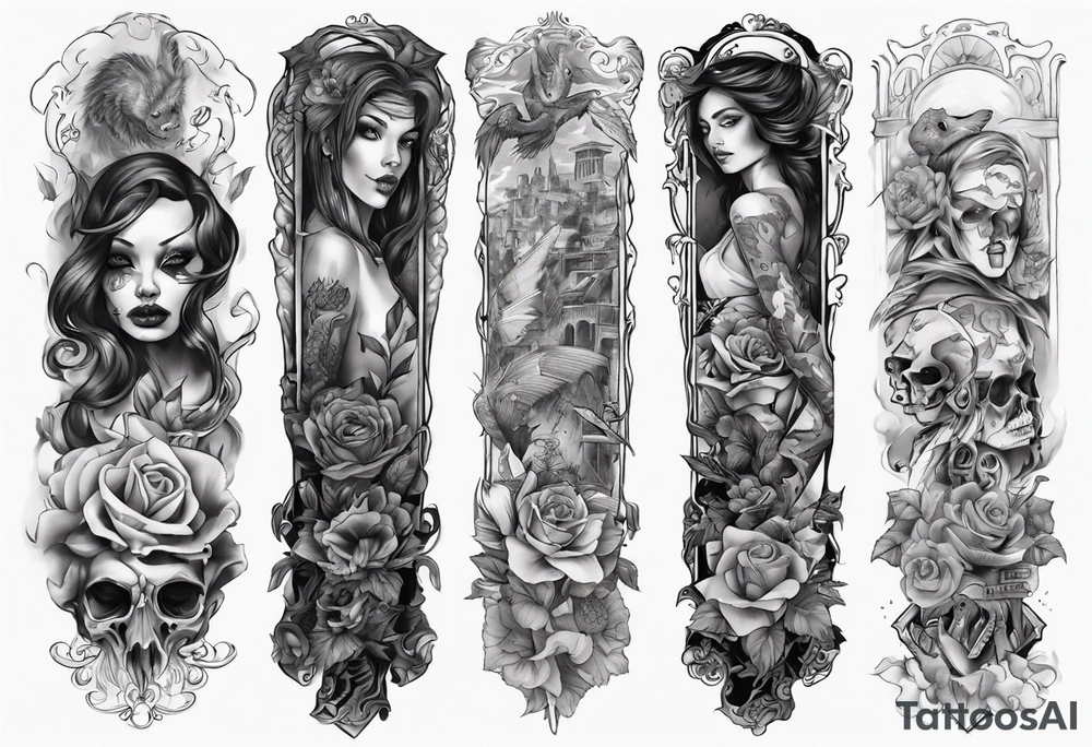 full arm sleeve tattoo
betrayal theme tattoo idea