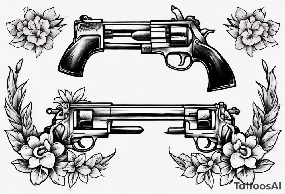 Gun with flowers sketch old school styles tattoo idea