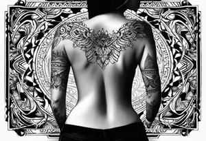 tramp stamp that says “hot wife” with neotribal line designs on each side tattoo idea
