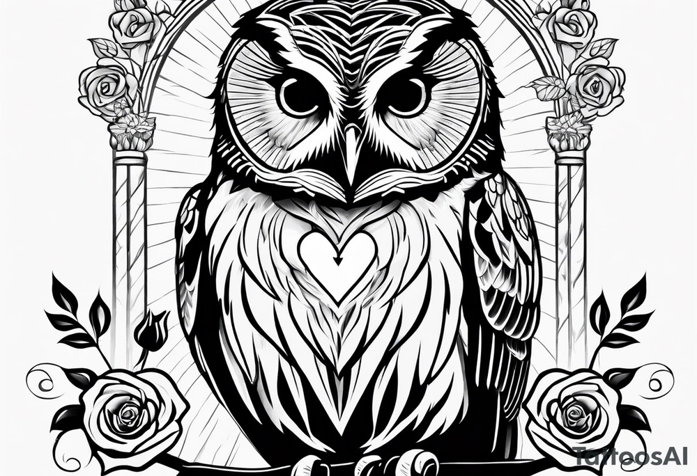 Barred owl with a rose and a heart tattoo idea