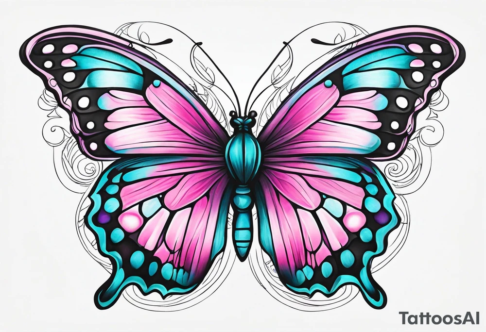 Purple Teal and Pink butterfly tattoo idea