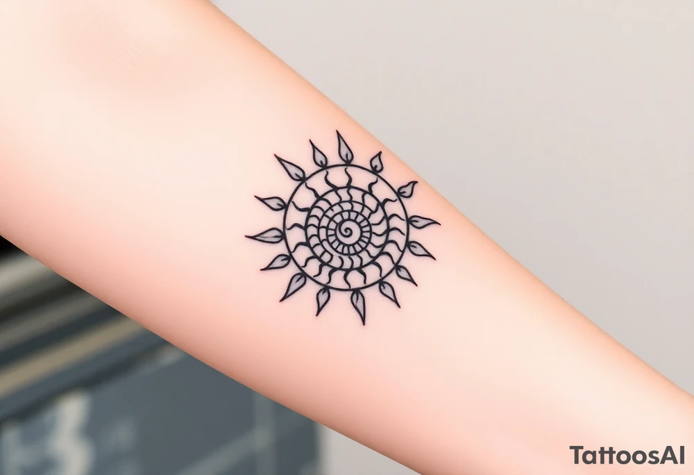 Fibonacci spiral shell sun tattoo idea