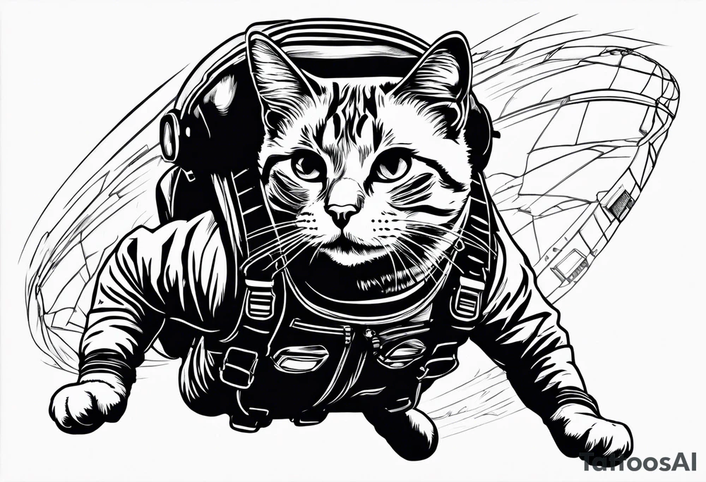 cat going skydiving with no chute open tattoo idea