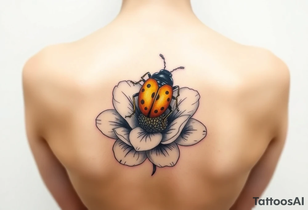 Golden or yellow ladybug on a flower tattoo idea