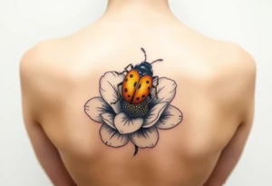 Golden or yellow ladybug on a flower tattoo idea