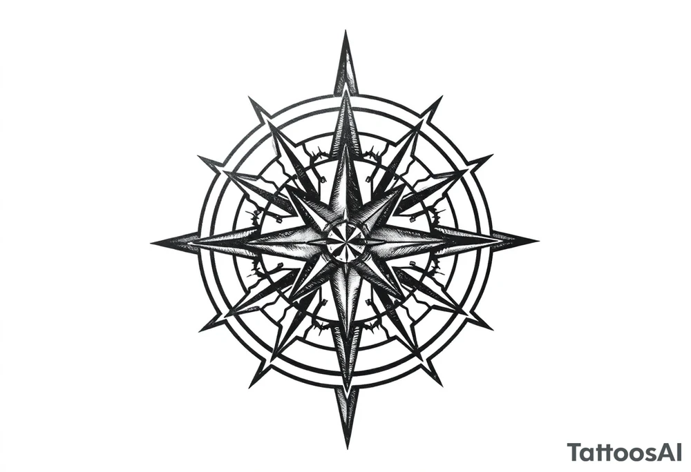 Simple Double layered compass rose tattoo idea