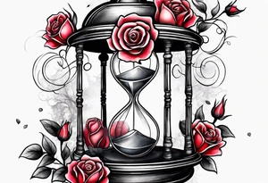 Rose on hourglass with sakura tree inside tattoo idea