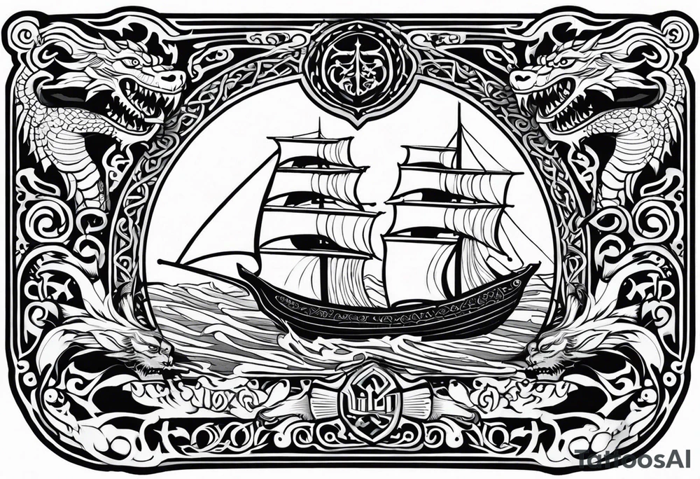 Valhalla sword shield viking ship dragon head tattoo idea Valhalla sword shield viking ship dragon head tattoo idea