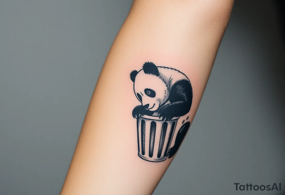 Panda digging through trash can tattoo idea