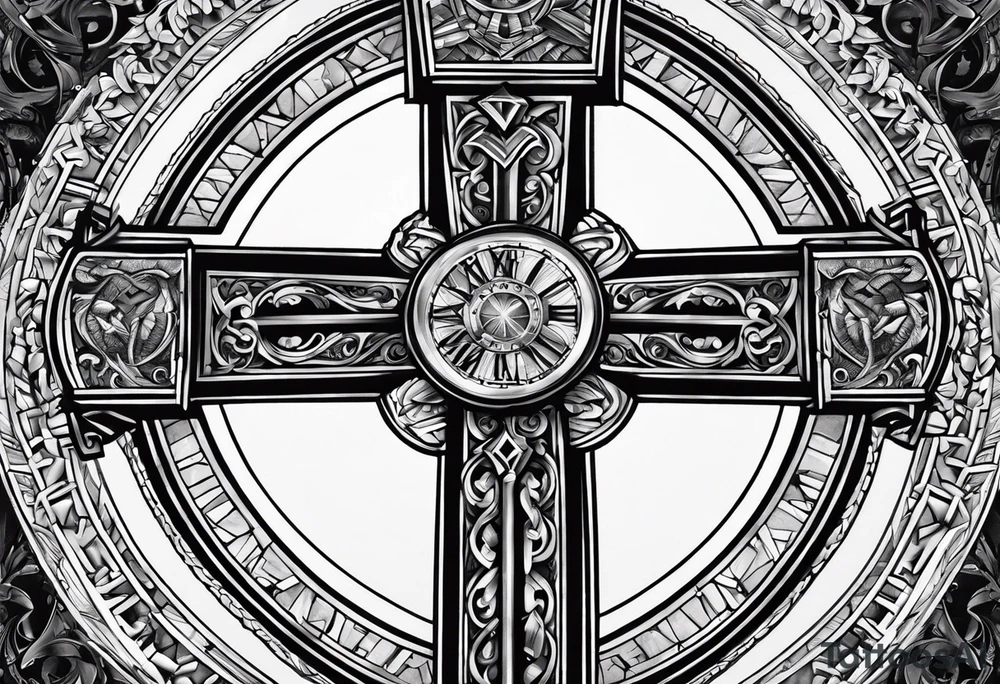 A cross with roman numerals dates tattoo idea