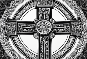 A cross with roman numerals dates tattoo idea