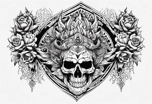 Name KIHURANI with background of skulls and demons while burning tattoo idea